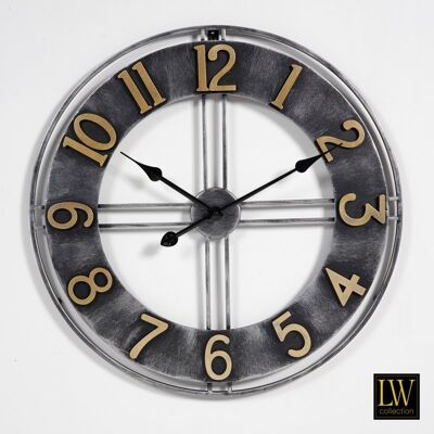Wandklok Becka grijs goud 60cm - Wandklok modern - Stil uurwerk - Industriële wandklok