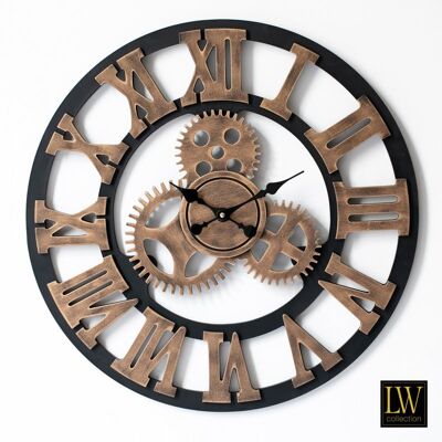 Wandklok Levi brons grieks 60cm - Wandklok romeinse cijfers - Industriële wandklok stil uurwerk