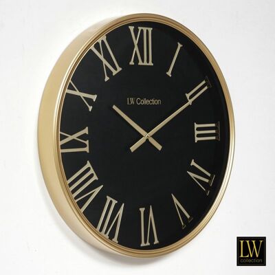 Wandklok Sierra Goud zwart 60cm - Wandklok romeinse cijfers - Industriële wandklok stil uurwerk