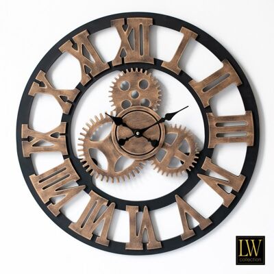 Wandklok XL Levi brons grieks 80cm - Wandklok met tandwielen - Industriële wandklok stil uurwerk
