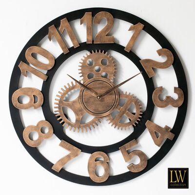 Wandklok XL Levi brons cijfers 80cm - Wandklok met tandwielen - Industriële wandklok stil uurwerk