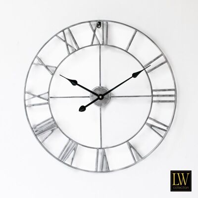 Wandklok Olivier zilver 60cm - Wandklok romeinse cijfers - Industriële wandklok stil uurwerk