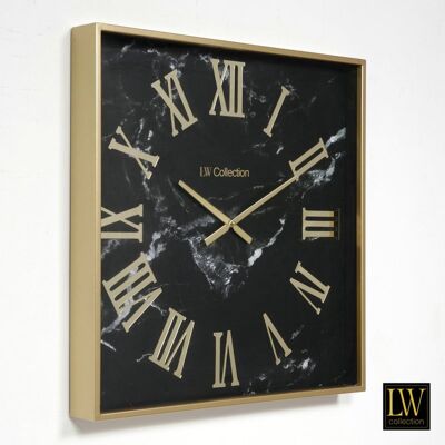 Wandklok Malia Zwart goud marmer 60cm - Wandklok romeinse cijfers - Industriële wandklok stil uurwerk