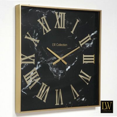 Wandklok Malia Zwart goud 80cm - Wandklok romeinse cijfers - Industriële wandklok stil uurwerk