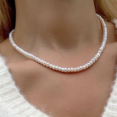 Pearls Beaded Necklace Women, Seapearls Necklace, Freshwater Pearls Pendant, White Pearls, Gift for Her. Made in Greece.