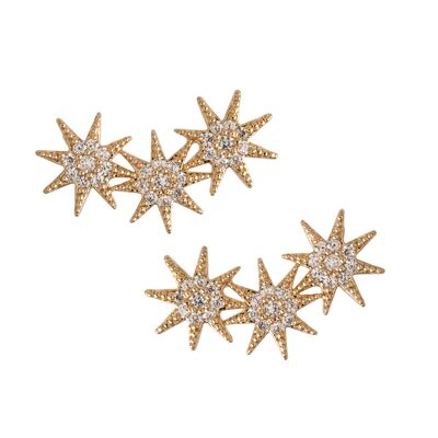 Timi of Sweden | Three Crystal Stars Stud Earring - Gold | Exclusive Scandinavian design that is the perfect gift for every women