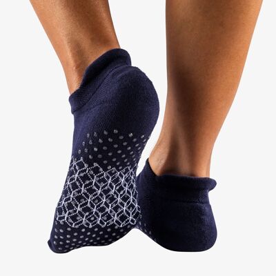 flow - organic combed cotton gripper socks ideal for yoga and pilates - navy - 1 pair