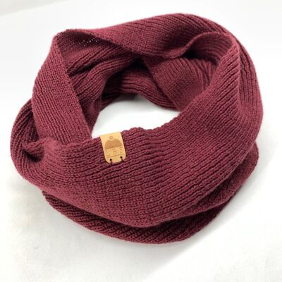 Tubular scarf (snood) in burgundy LBF wool