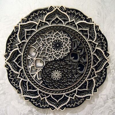 Mandala de madera Yin Yang, 45x45 cm - 2,5 kg