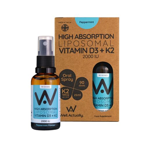 Liposomal Vitamin D3 (2000IU's) + K2 (100mcg) Spray - Peppermint Flavour - 180 Sprays