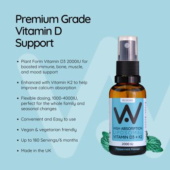 Vitamine D3 liposomale (2000 UI) + K2 (100 mcg) Spray - Saveur de menthe poivrée - 180 pulvérisations 3