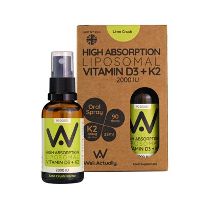 Vitamine D3 liposomale (2000 UI) + K2 (100 mcg) Spray - Saveur Lime Crush - 180 Sprays