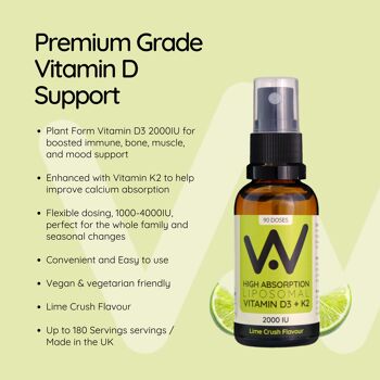 Vitamine D3 liposomale (2000 UI) + K2 (100 mcg) Spray - Saveur Lime Crush - 180 Sprays 3