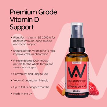Vitamine D3 liposomale (2000 UI) + K2 (100 mcg) Spray - Saveur fraise et rhubarbe - 180 pulvérisations 5