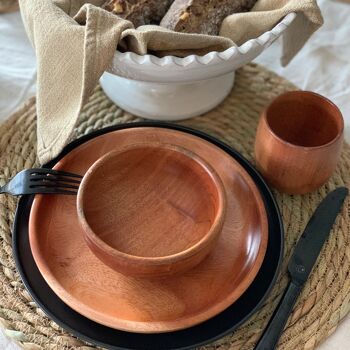 Vaisselle d'été - Assiette petit déjeuner - Fait main - Bois Khaya - Ecologique 11