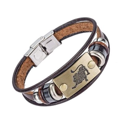 Primavera - Pulsera de cuero con el signo del Zodíaco para hombre - Leo