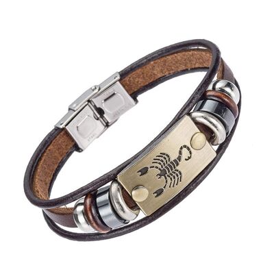 Pulsera de cuero Zodiac para hombre - Escorpio