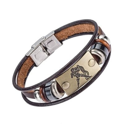 Bracciale in pelle zodiaco per uomo - Acquario