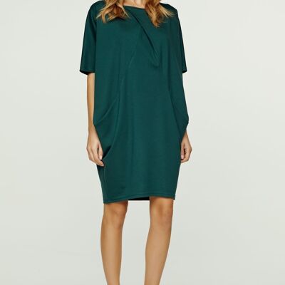 Dark Green Batwing Style Dress with Pockets