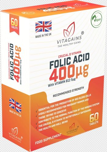 VitaGains Acide Folique 400µg Avec B12 3
