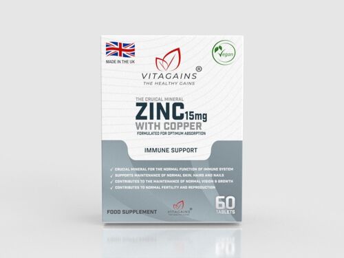 VitaGains Zinc 15mg with Copper