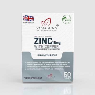 VitaGains Zinc 15mg avec Cuivre