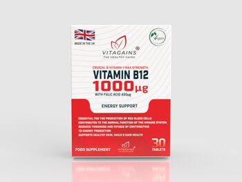VitaGains Vitamine B12 1000µg avec Acide Folique 400µg 1