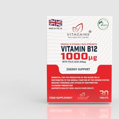 VitaGains Vitamine B12 1000µg avec Acide Folique 400µg