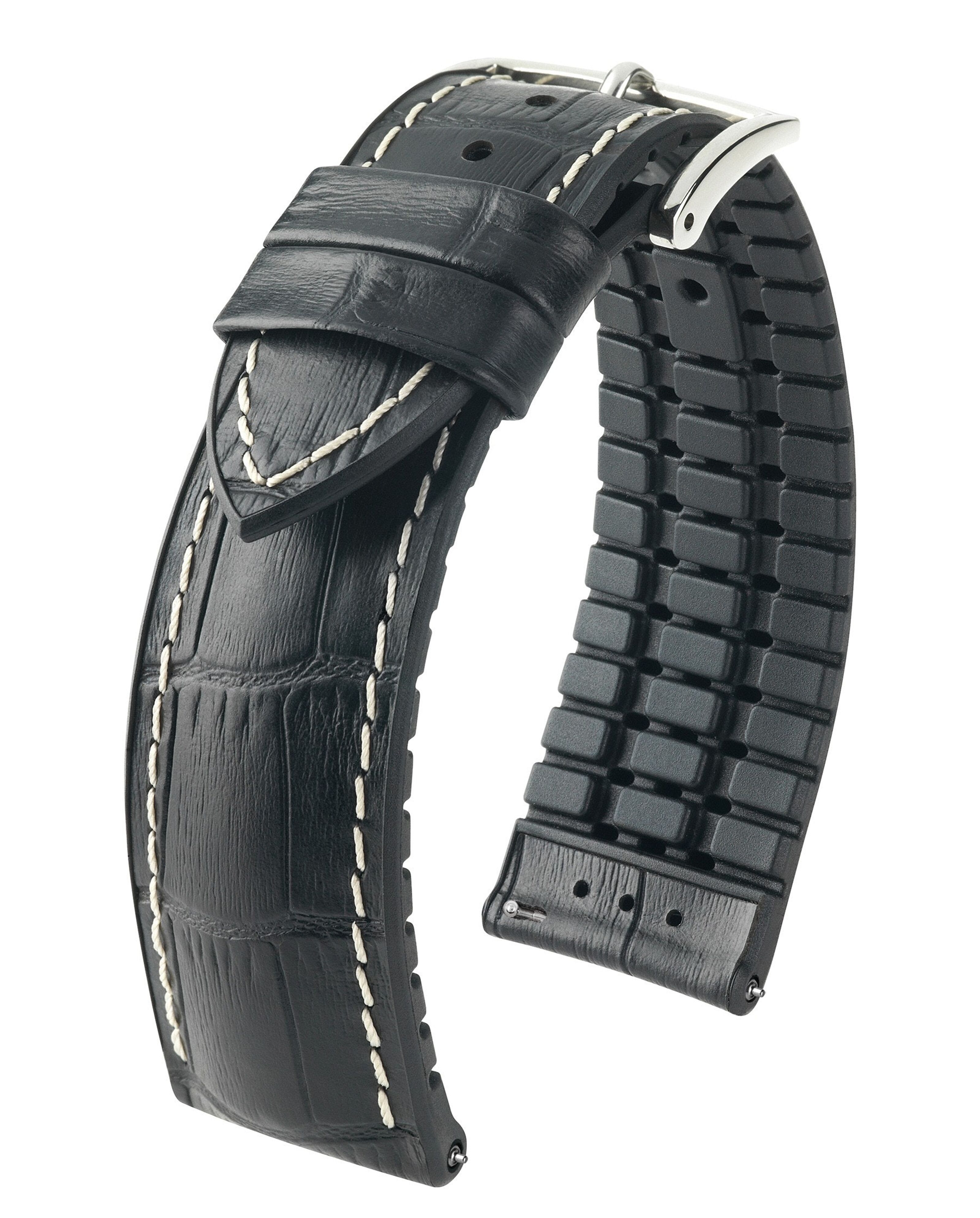 Buy wholesale HIRSCH watch strap George L - Italian calfskin with rubber  core - alligator embossing - sporty - for women & men - black - available  in the attachment widths of 20mm, 22mm and 24mm