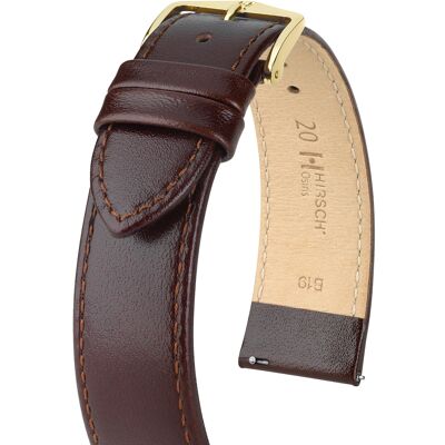 HIRSCH Uhren-Armband Osiris M - echtes Kalbs-Leder - klassisch/elegant - feinporige Struktur - für Damen & Herren - Braun - erhältlich in den Ansatzbreiten 16mm, 18mm und 20mm