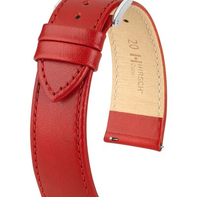 HIRSCH Uhren-Armband Osiris M - echtes Kalbs-Leder - klassisch/elegant - feinporige Struktur - für Damen & Herren - Rot - erhältlich in den Ansatzbreiten 16mm, 18, und 20mm