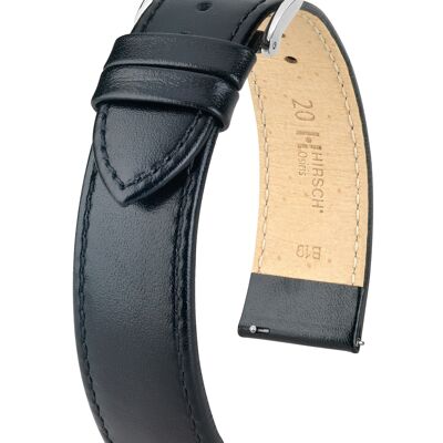 HIRSCH Uhren-Armband Osiris M - echtes Kalbs-Leder - klassisch/elegant - feinporige Struktur - für Damen & Herren - Schwarz - 20 mm