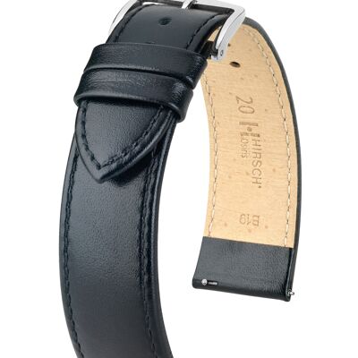 HIRSCH Uhren-Armband Osiris M - echtes Kalbs-Leder - klassisch/elegant - feinporige Struktur - für Damen & Herren - Schwarz - 20 mm