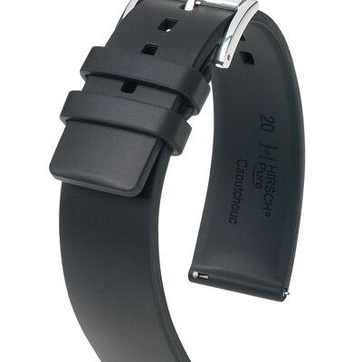 HIRSCH Uhren-Armband Pure L - Premium Kautschuk - tierfrei - wasserdicht und formstabil - hautfreundlich - für Damen & Herren - Schwarz - erhältlich in den Ansatzbreiten 18mm, 20mm, 22mm, 24mm und 26mm