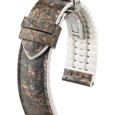 HIRSCH Uhren-Armband Stone M - aus Schiefergestein mit Premium Kautschuk - tierfrei - Edelstahl-Faltschließe - für Damen & Herren - Granit Grau - erhältlich in den Ansatzbreiten 18mm und 20mm