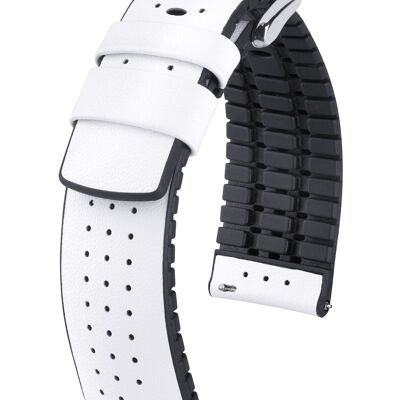 HIRSCH Uhren-Armband Tiger L - gelochtes Kalbs-Leder - sportlich/atmungsaktiv - hoher Tragekomfort - für Damen & Herren - Weiß - erhältlich in den Ansatzbreiten 20mm und 22mm