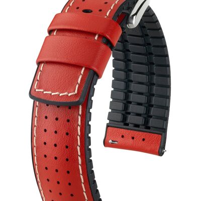 HIRSCH Uhren-Armband Tiger L - gelochtes Kalbs-Leder - sportlich/atmungsaktiv - hoher Tragekomfort - für Damen & Herren - Rot - erhältlich in den Ansatzbreiten 18mm, 20mm, 22mm und 24mm