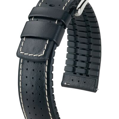 HIRSCH Uhren-Armband Tiger L - gelochtes Kalbs-Leder - sportlich/atmungsaktiv - hoher Tragekomfort - für Damen & Herren - Schwarz - erhältlich in den Ansatzbreiten 18mm, 20mm, 21mm, 22mm und 24mm