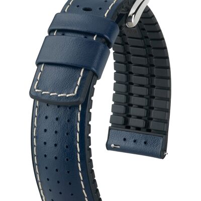 HIRSCH Uhren-Armband Tiger L - gelochtes Kalbs-Leder - sportlich/atmungsaktiv - hoher Tragekomfort - für Damen & Herren - Blau - erhältlich in den Ansatzbreiten 18mm, 20mm, 22mm und 24mm