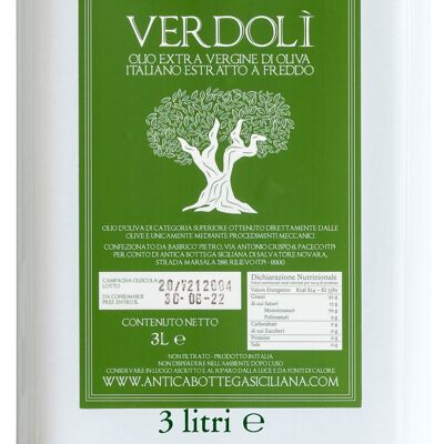 Olio Extra Vergine d'oliva siciliano verdolì - 3 L