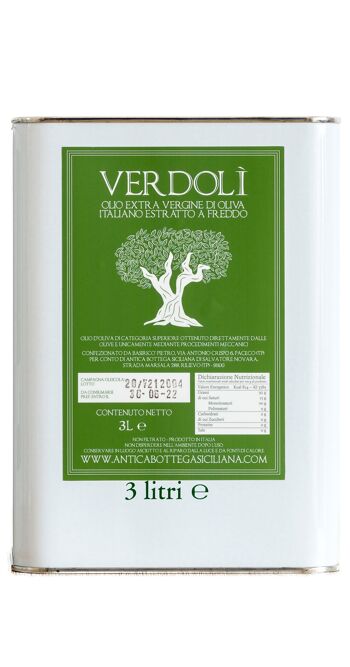 Huile d'olive extra vierge sicilienne Verdolì - 3 L