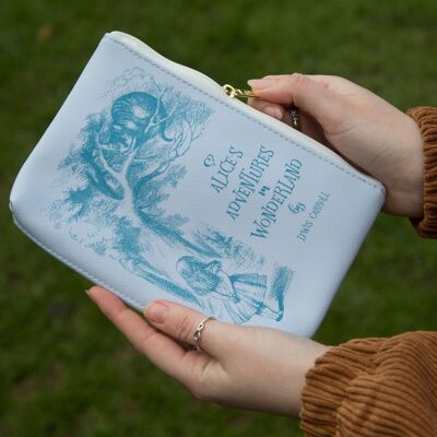 Bolso de mano tipo cartera con libro púrpura original de Alicia en el país de las maravillas