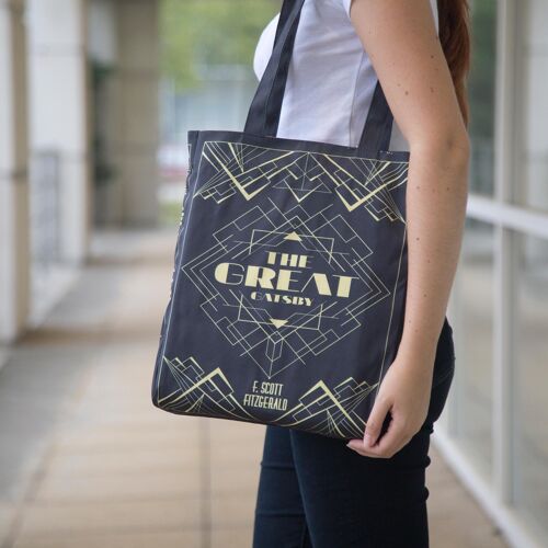 Gatsby Art Deco Black Book Tote Bag