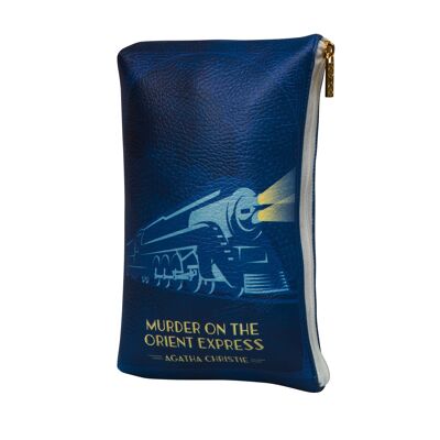 Bolso de mano tipo cartera con libro azul de Murder on The Orient Express