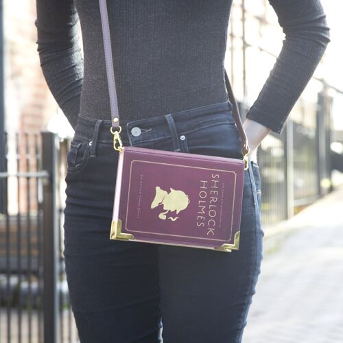 Sherlock Holmes Silhouette Burgundy Book Handbag Crossbody Clutch - Large