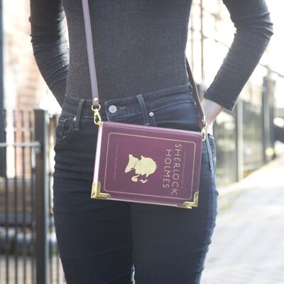 Sherlock Holmes Silhouette Burgundy Book Handbag Crossbody Clutch - Grande