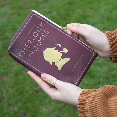 Sherlock Holmes Silhouette Burgundy Book Pouch Purse Clutch