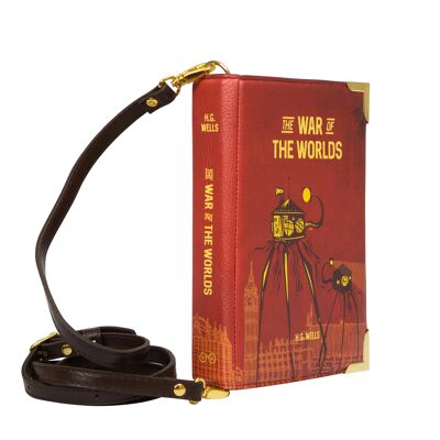 Bolso bandolera tipo libro rojo oscuro de la guerra de los mundos - Grande
