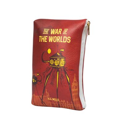 Cartera de mano tipo cartera en rojo oscuro de la guerra de los mundos