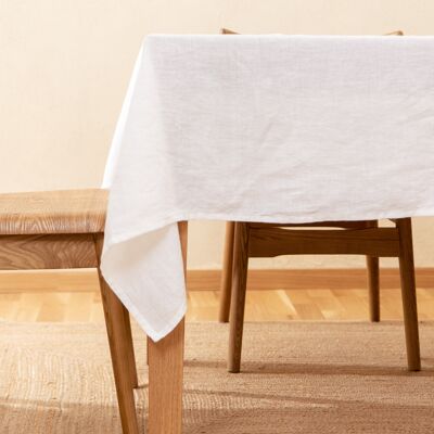 Tischdecke aus weißem Leinen in 140x140 cm